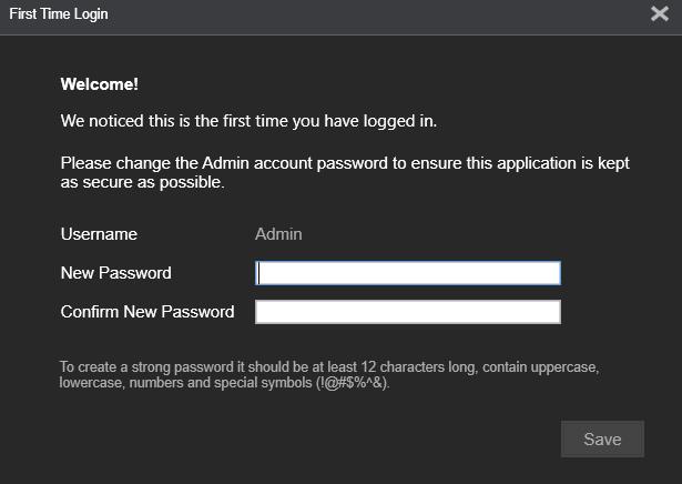 You will be required to change the default Admin password when first logging in as shown below.