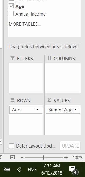 Next, drag the following fields to the different
