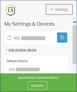 Figure 40 My Settings & Devices Screen with a Confirmation Message Reactivating Duo Mobile If