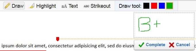 drag the mouse over the words to strikeout on the document Highlight tool Click on Highlight, select a color then drag the mouse over