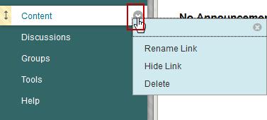 To rename, hide or delete the course link, click on the drop-down button o the right to bring up the menu.