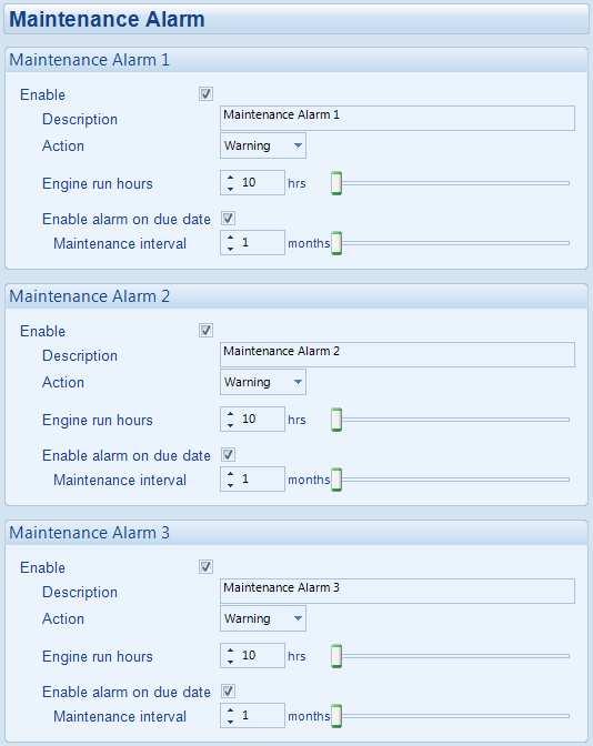 Protections 7.7 MAINTENANCE ALARM Depending upon module configuration one or more levels of engine maintenance alarm may occur based upon a configurable schedule.
