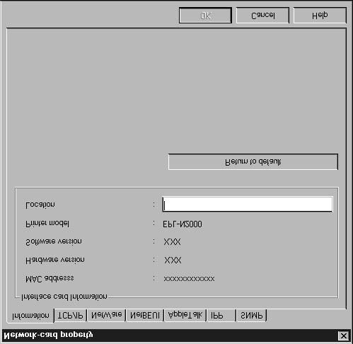 Information menu The Information menu shows the various interface card parameters.