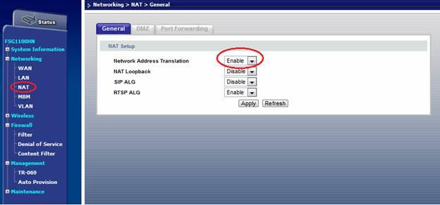 Vào phần Networking >> NAT. Ở phần Network Address Translation chọn enable hoặc disable để bật/tắt tính năng NAT. 4.2.