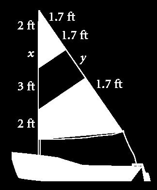 10) 11) Find the value of x. 12) 13) The panels in the sail are parallel. Find the length of x and y.