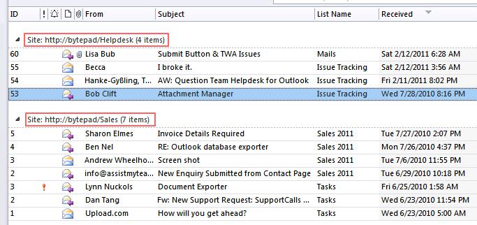 Personal DataPublisher 18 View 3 Items grouped by SharePoint Site This is a table view where the Outlook items are