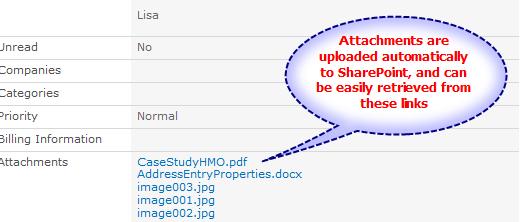 Outlook to SharePoint. And the attachments will appear as hyperlinks at the bottom of the SharePoint list item.