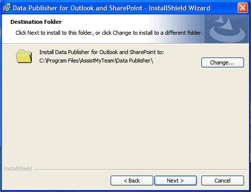 Personal DataPublisher 6 3. Installation Before you can start publishing Outlook items to SharePoint, you need to install Data Publisher via the SetUp.exe. You can download it from http://www.
