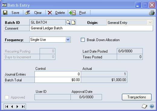 Chapter 3: Daily Procedures General Transaction Entry Checklist 1. OPTIONAL. Create a batch in which to enter transactions using the Batch Entry window. 2.