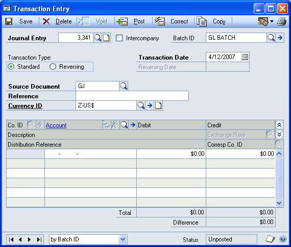 Microsoft Dynamics GP General Ledger Transaction Entry Journal Entry Numbers General Transaction Entry Checklist, Step 2 TRANSACTIONS FINANCIAL GENERAL Each transaction entered is assigned a journal