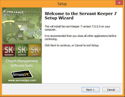 Step 1 : Upgrading and Networking SK 7 Open the email with the link for upgrading to Servant Keeper 7. Click on the link and select Run. This will begin the upgrade process.