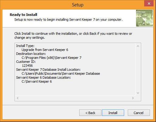 This step will install the Version 7 program on your computer. Click the [Install] button to begin the installation or click the [Back] button to review or make changes to any settings.