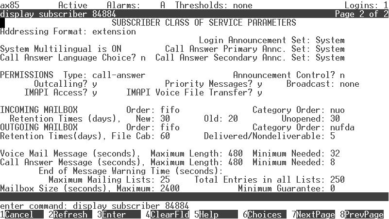 5 Intuity System AMIS Administration Record Remote Machine Names (Optional) 5-37 2. Press NEXTPAGE (F7) to move to the second page of the Subscriber screen as shown in Figure 5-21.