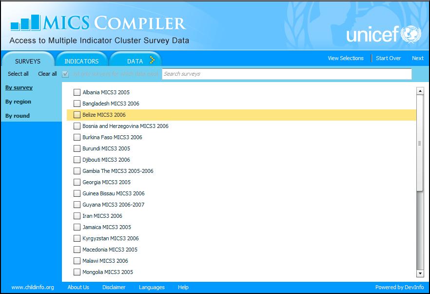 The home page is the gateway to using MICS Compiler to search for data. Here you can also find a brief description of MICS Compiler as well as links to a tour and the User s Guide.