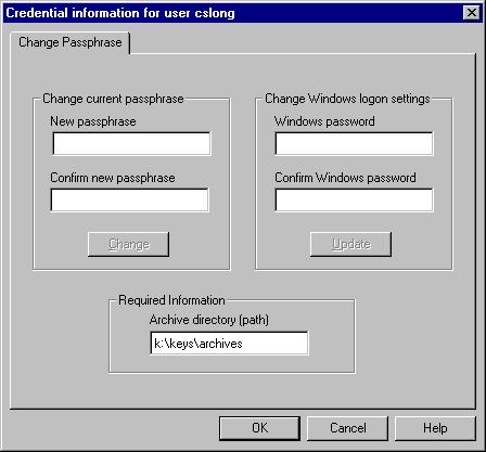 The following window opens. 2. Type the UVM passphrase for the client user who requires a UVM passphrase or Windows NT password change, and click OK.