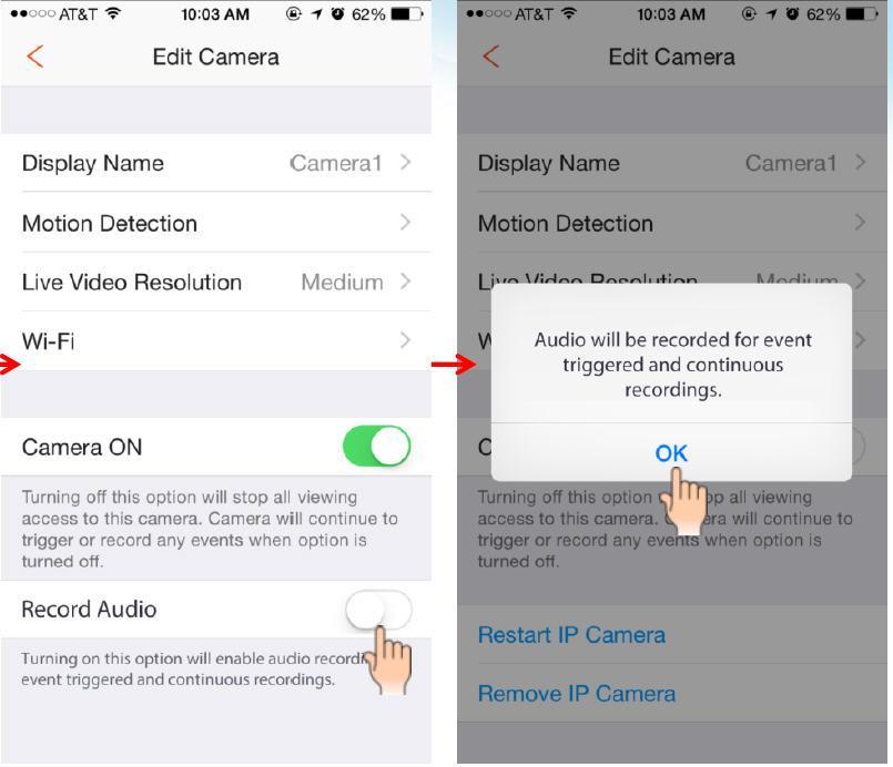 4.10 Record Audio Enables the camera to record nearby audio for both recorded and continuous