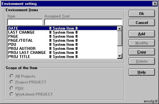 The dialog Settings Environment Text appears.