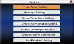 2.4 Access Control Option Access control option is to set user s open door time zone, control lock and related device s parameters.