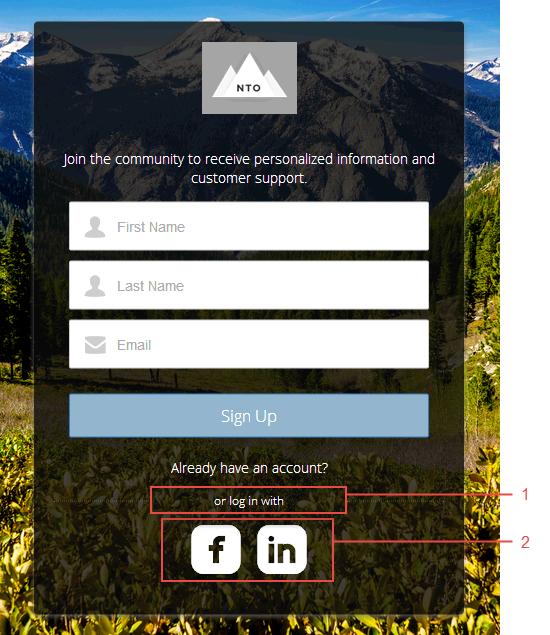 Aloha and Login Template Components User Profile Summary Example: Sample Social Login component with or log in with text (1) and authentication provider icons (2): User Profile Summary The User