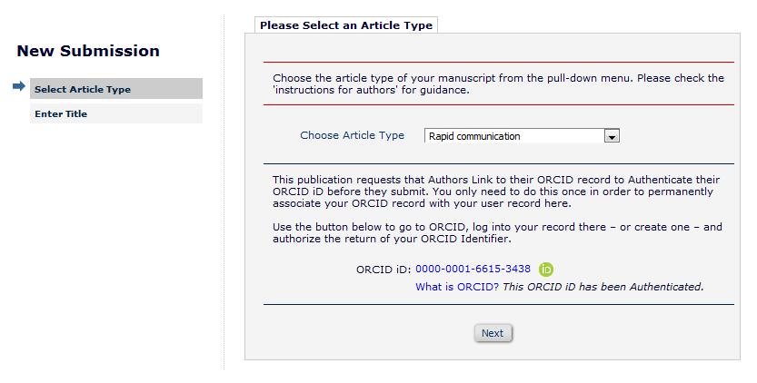Author can be asked for ORCID id