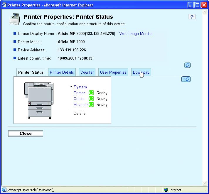 Downloading and Installing Packages C Display the [Printer Properties] screen, and then click the [Download] tab.