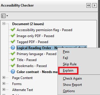Right-click on the issue and select Explain An Adobe Guide will open in your browser taking you to the location in the