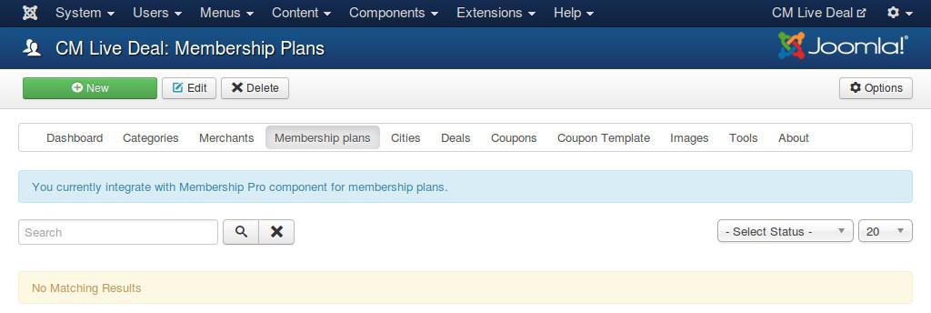10.4 Integration If the membership component that you select in the configuration is not installed yet, you will get an empty page when access Membership Plans page.