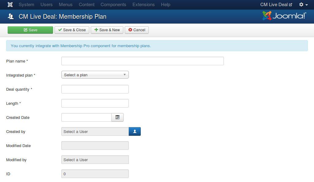 Plan name: The name of the membership plan. Used internally in CM Live Deal only, only visible to administrators. Integrated plan: The membership plan of the integrated membership component.