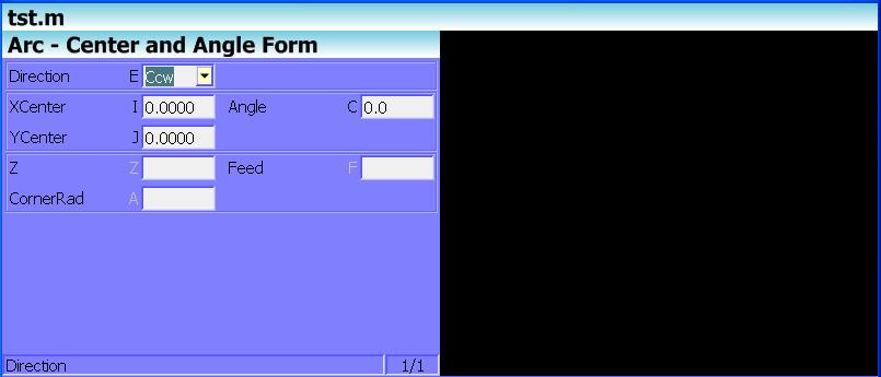 P/N 634755-21 - Writing Conversational Programs Refer to Figure 3-19. Figure 3-19, Arc Center and Angle Graphic Menu To program an Arc using the center and the included angle using hot keys: 1.