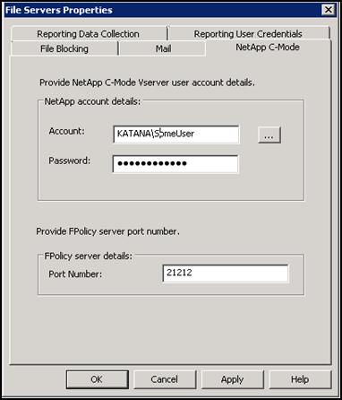 Figure 2) NetApp C-Mode tab in the File Servers Properties dialog box.