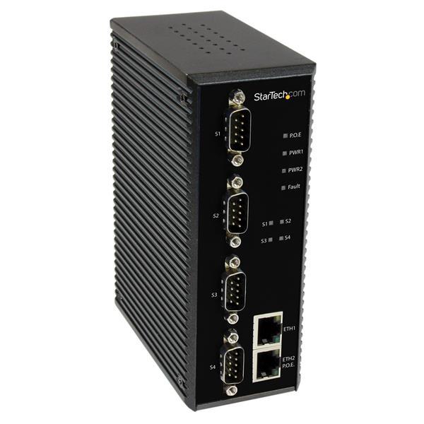 4 Port Industrial RS-232 / 422 / 485 Serial to IP Ethernet Device Server - PoE-Powered - 2x 10/100Mbps Ports Product ID: NETRS42348PD The PoE-powered NETRS42348PD 4-Port Industrial Serial Device