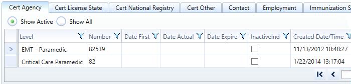 STEP 5 In the new row created at the top of the window, enter the following: Last Name First name Certification Level (select from the dropdown) Certification # Role Additional information required