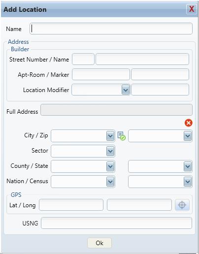 STEP 5 In the Add Location dialog, enter the following: Location Name Street number and name City, State, and Zip code Click Ok to create the new location.