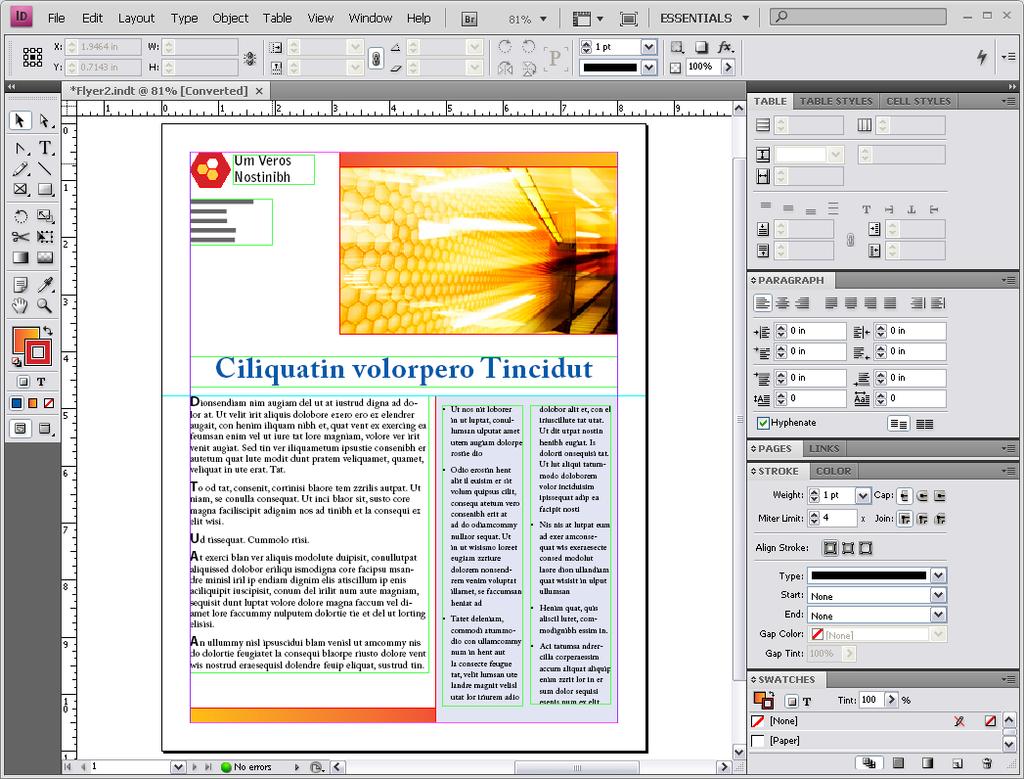 Adobe InDesign CS4 Project 3 guide Overview of Adobe InDesign CS4 workspace In this guide, you ll learn how to do the following: Work with the InDesign workspace, tools, document windows, pasteboard,