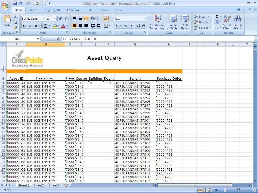This is a sample list exported from Excel.