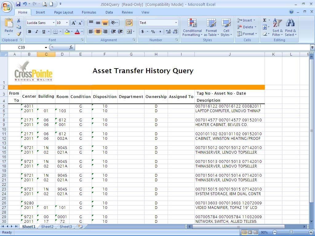 This shows the exported list in Excel; it lists all