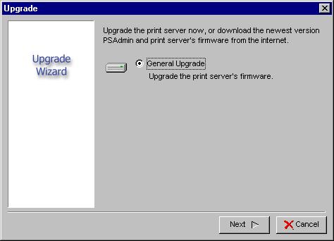 The PSAdmin Utility for Windows-based Upgrade Upgrade allows the user to upgrade the print server device. In order to upgrade the unit please perform the steps as follows: 1.