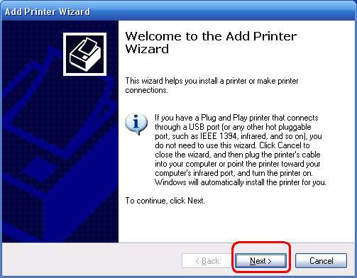 9. Click Next and select Local Printer, make sure the Automatically detect
