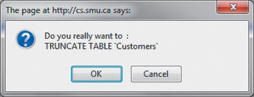 Truncating the Customers Table Using phpmyadmin