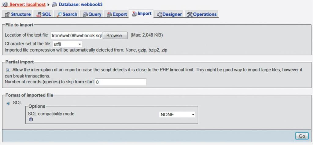 Importing a Database Using phpmyadmin