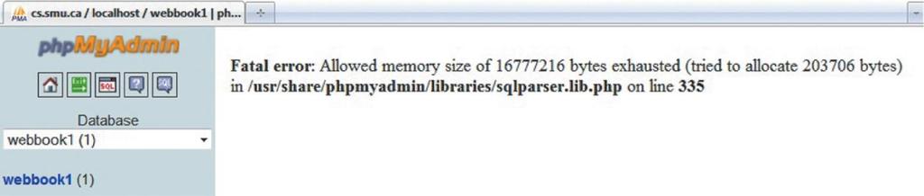 Result of Importing a Database Using phpmyadmin (failed