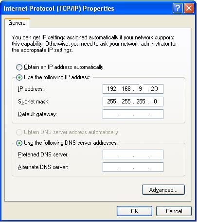 address, subnet mask, default gateway and DNS server addresses.