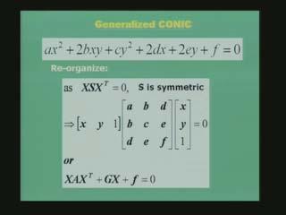 (Refer Slide Time: 00:38:10) So we will discuss about that right now. We will re-organize these expressions of the generalized conic in a matrix form in this nature.