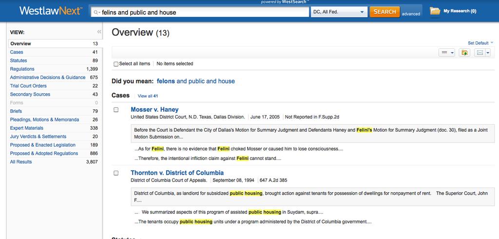 Product Review of WestlawNext VIP Report: Product Review of Thomson Reuters WestlawNext August 2011 For example, when you click on Health Law, the next screen provides links for Health Law Cases,