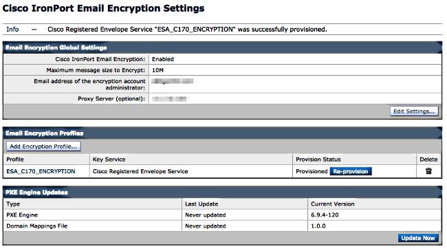 The Encryption Profile is complete. You are now able to successfully encrypt mail from your appliance(s) through CRES.