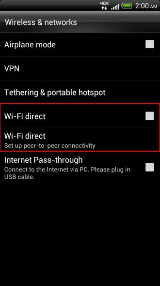 With Wi-Fi Direct, you can now transfer files from one Wi-Fi Direct capable device to another, just like you