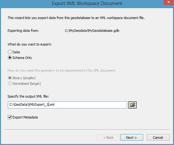 Figure 47: Export XML Workspace Document Wizard, First Page 3.