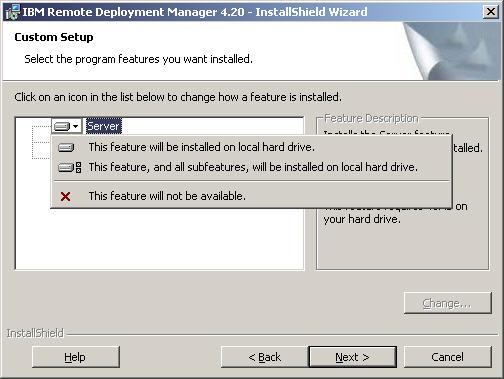 Figure 20. Installing RDM Server on Windows: Custom Setup window 8.