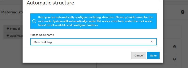 Main menu: Management Metering Structure: Manual Structure The Manual Structure allows you to set up a custom topology (main and sub-nodes) With a Manual Structure, physical meters are assigned to a