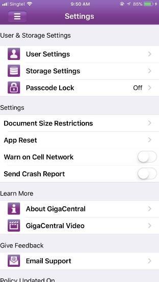 3.1 Passcode Lock Turning on passcode lock will protect your profile and GigaCentral app from